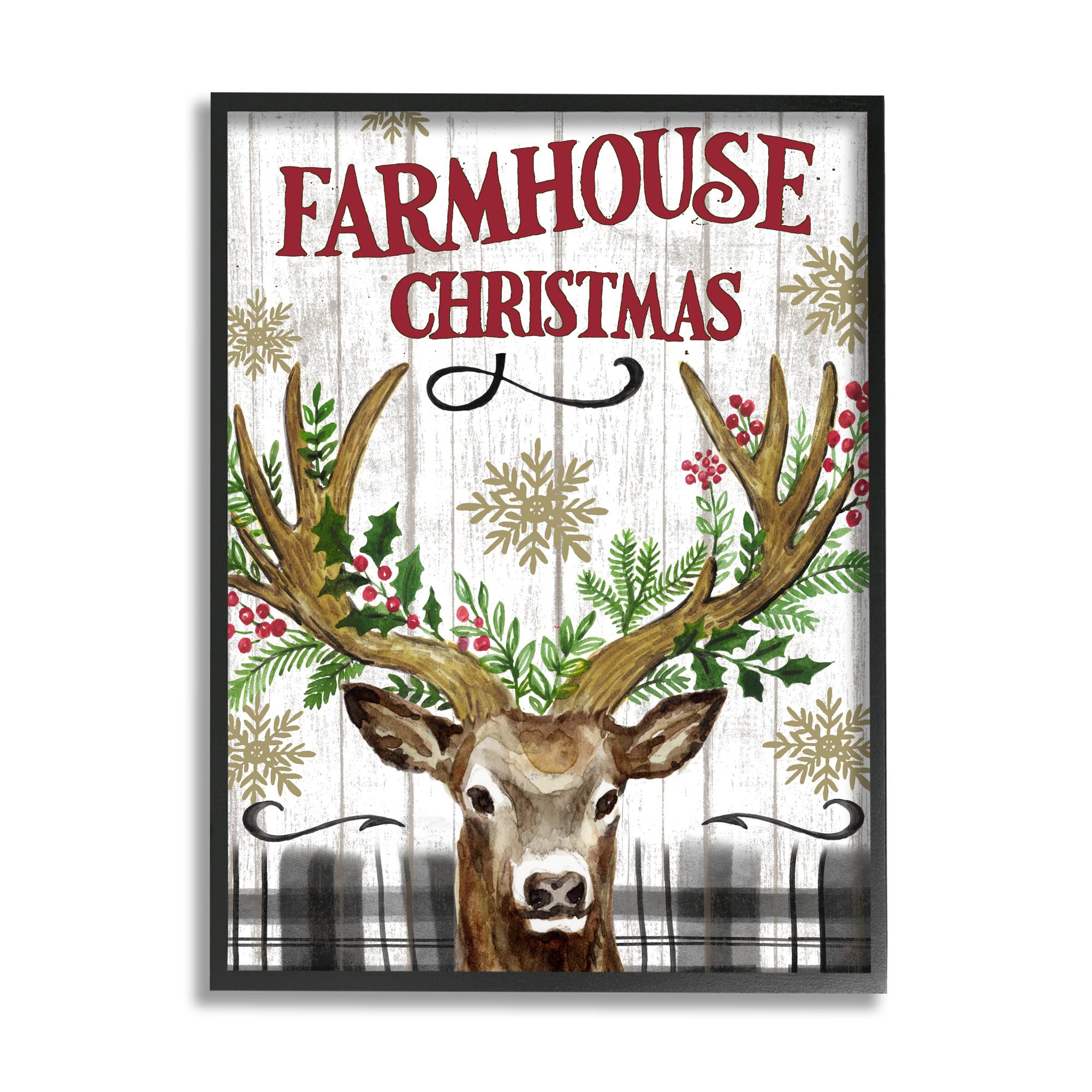 Stupell Industries Farmhouse Christmas with Plaid Holiday Painting Black Framed Art Print Wall Art, 16 x 20