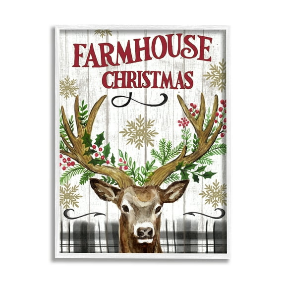 Stupell Industries Farmhouse Christmas with Plaid Holiday Painting White Framed Art Print Wall Art, 24 x 30