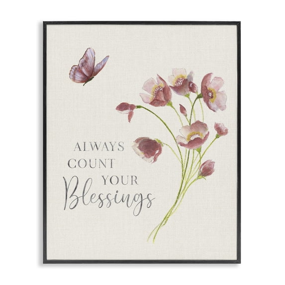 Stupell Industries Farmhouse Count Your Blessings Florals Black Framed Giclee Art, 24 x 30, by Janet Tava