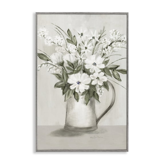 Stupell Industries Farmhouse Country Pitcher Bouquet Gray Framed Giclee Art, 16 x 24, by Marilyn Dunlap