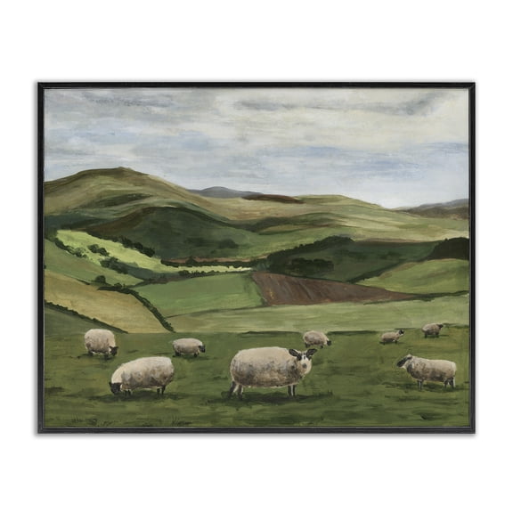 Stupell Industries Farmhouse Countryside Sheep Grazing Black Framed Giclee Art, 14 x 11, by Michael Willett