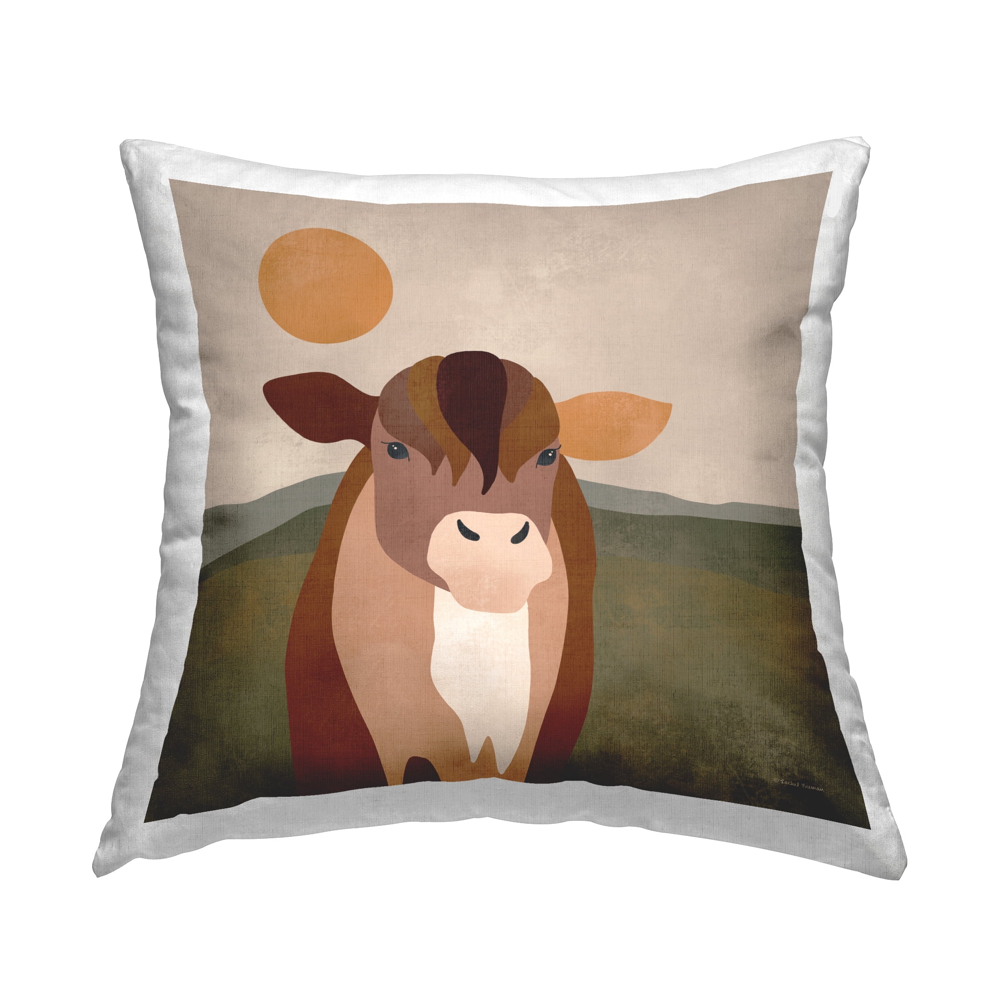 Stupell Industries Farmhouse Cow Abstract Decorative Printed Throw Pillow, 18 x 18