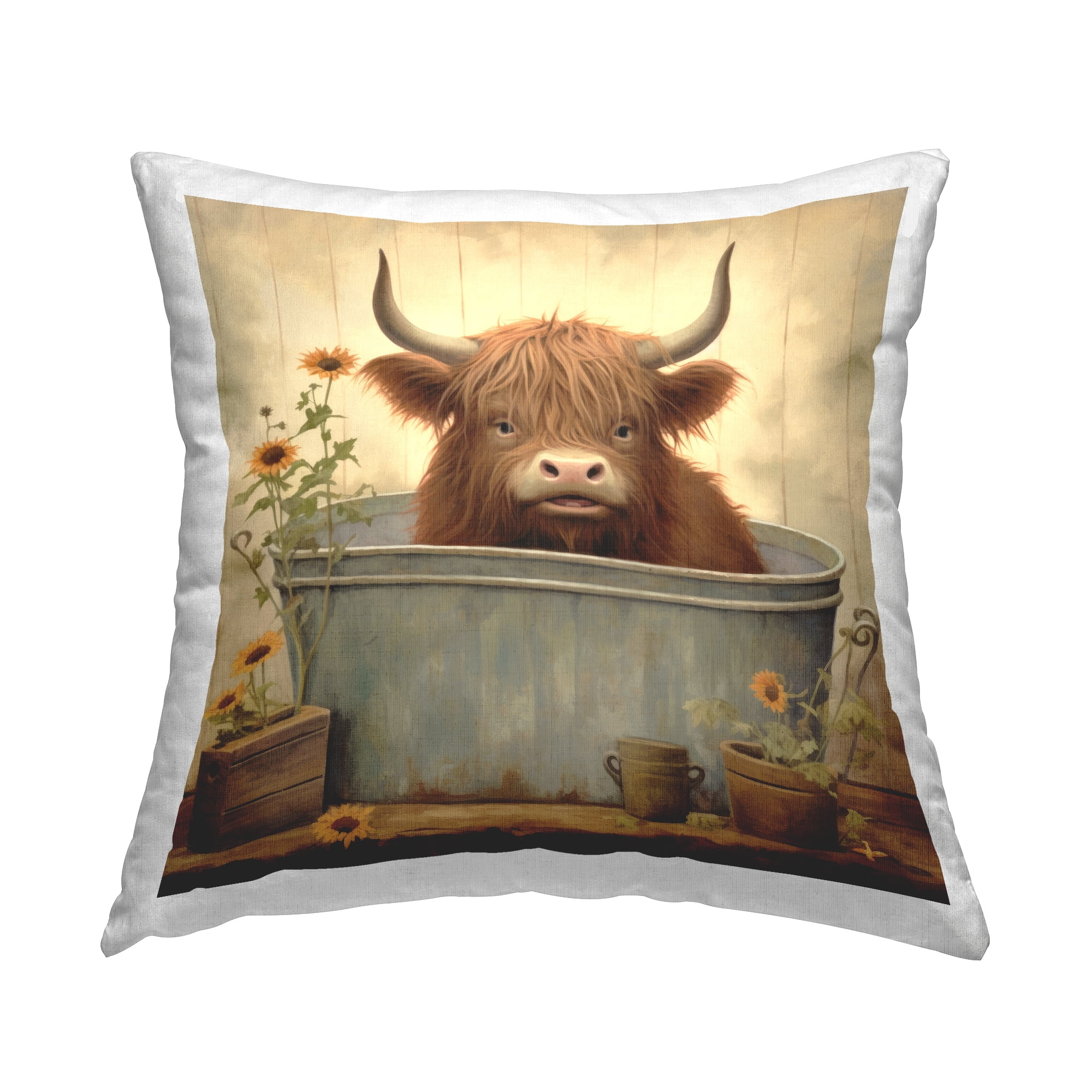 Stupell Industries Farmhouse Cow Bathing Decorative Printed Throw Pillow, 18 x 18