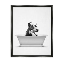 Stupell Industries Farmhouse Cow Bathtub Portrait Animals & Insects Painting Black Floater Framed Art Print Wall Art