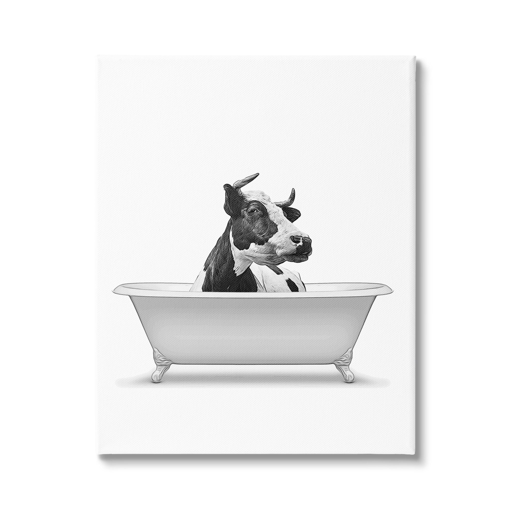 Stupell Industries Farmhouse Cow Bathtub Portrait Animals & Insects Painting Gallery Wrapped Canvas Print Wall Art