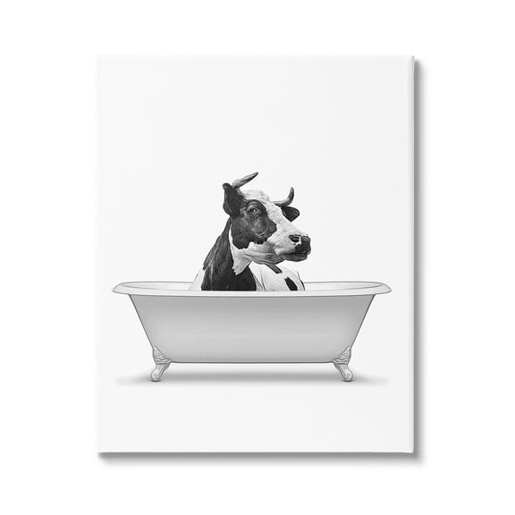Stupell Industries Farmhouse Cow Bathtub Portrait Animals & Insects Painting Gallery Wrapped Canvas Print Wall Art