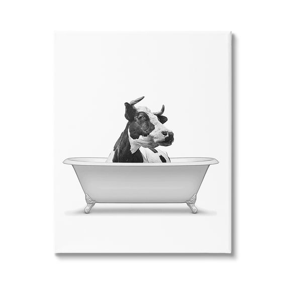 Stupell Industries Farmhouse Cow Bathtub Portrait Animals & Insects Painting Gallery Wrapped Canvas Print Wall Art