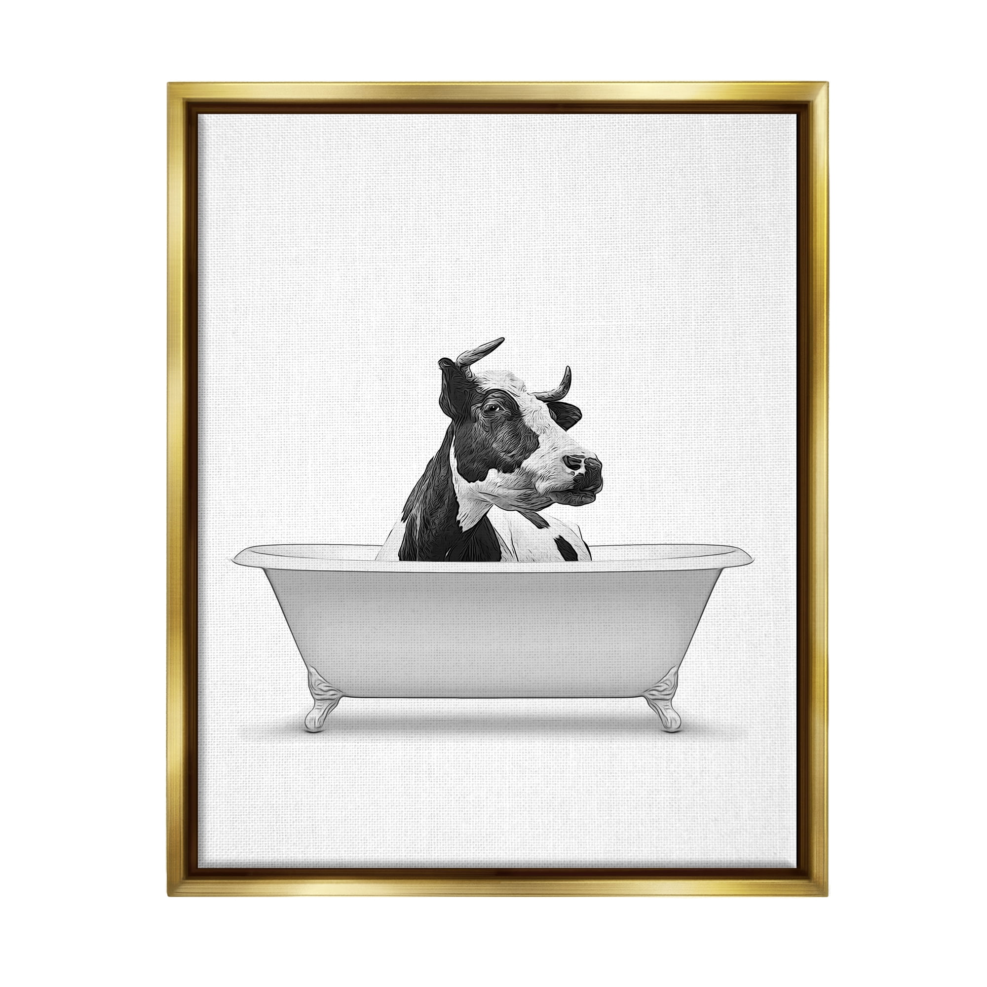 Stupell Industries Farmhouse Cow Bathtub Portrait Animals & Insects Painting Gold Floater Framed Art Print Wall Art