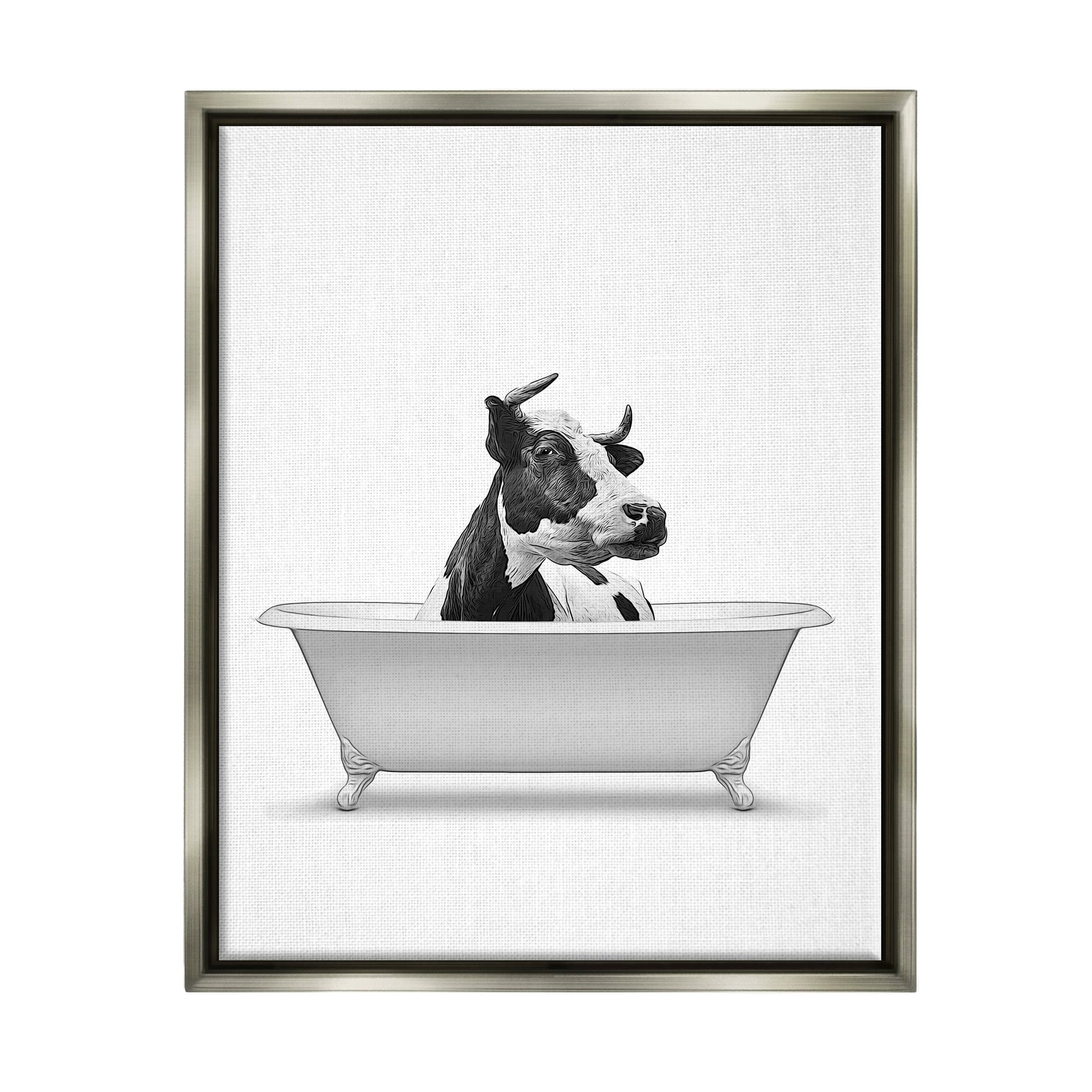 Stupell Industries Farmhouse Cow Bathtub Portrait Animals & Insects Painting Gray Floater Framed Art Print Wall Art