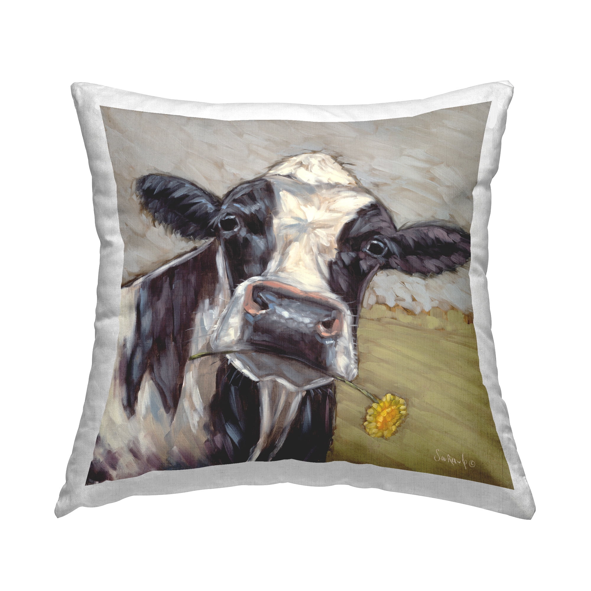 Stupell Industries Farmhouse Cow & Daisy Decorative Printed Throw Pillow Design by Sara G. Designs