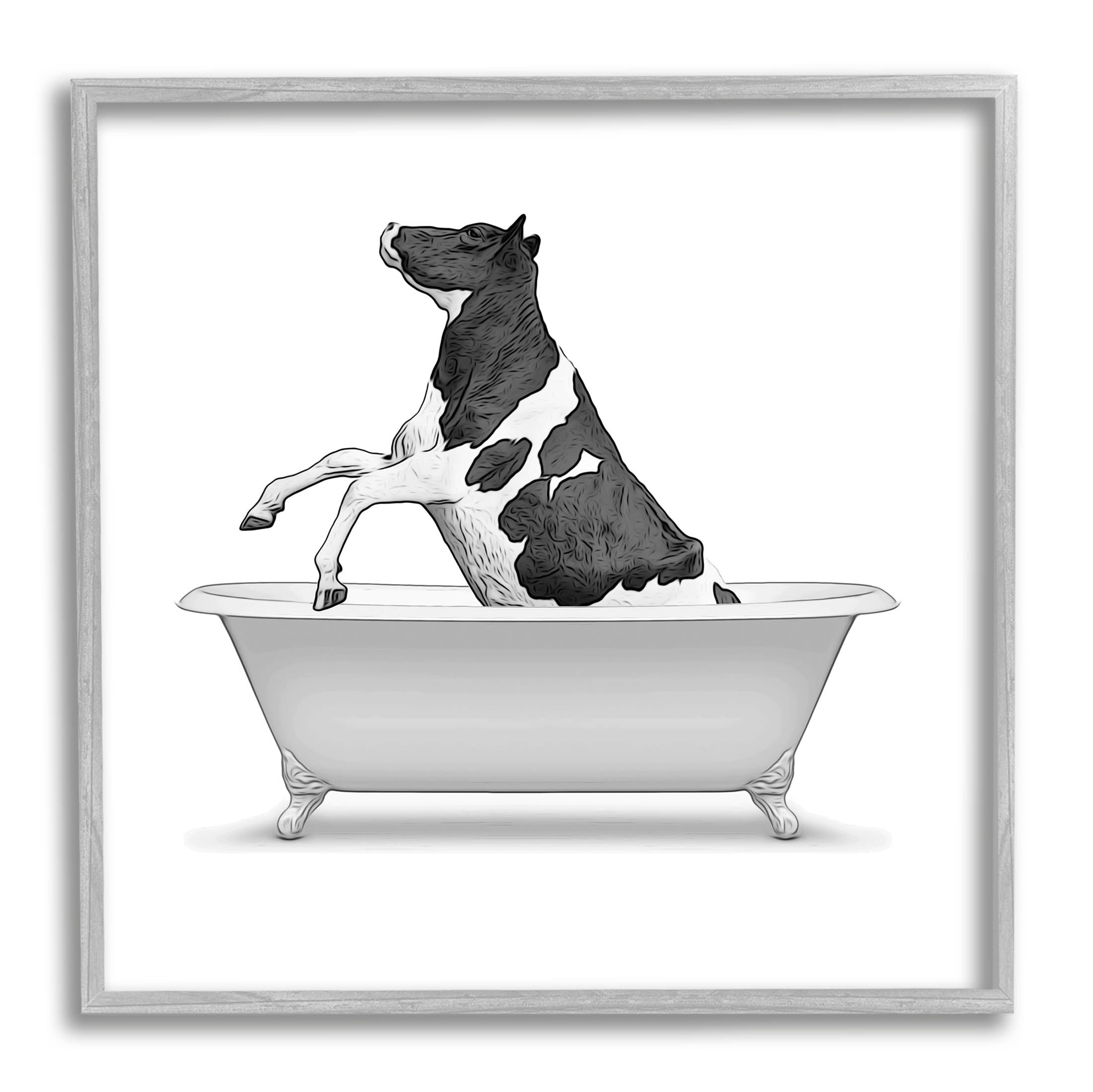 Stupell Industries Farmhouse Cow Vintage Bath Graphic Art Gray Framed Art Print Wall Art, Design by Annalisa Latella