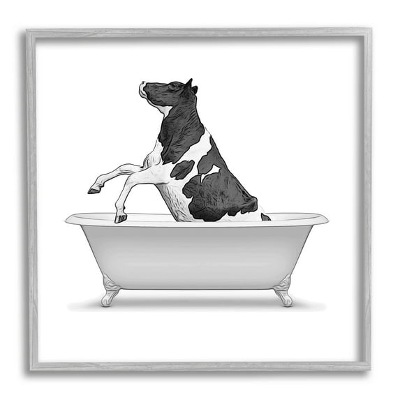Stupell Industries Farmhouse Cow Vintage Bath Graphic Art Gray Framed Art Print Wall Art, Design by Annalisa Latella