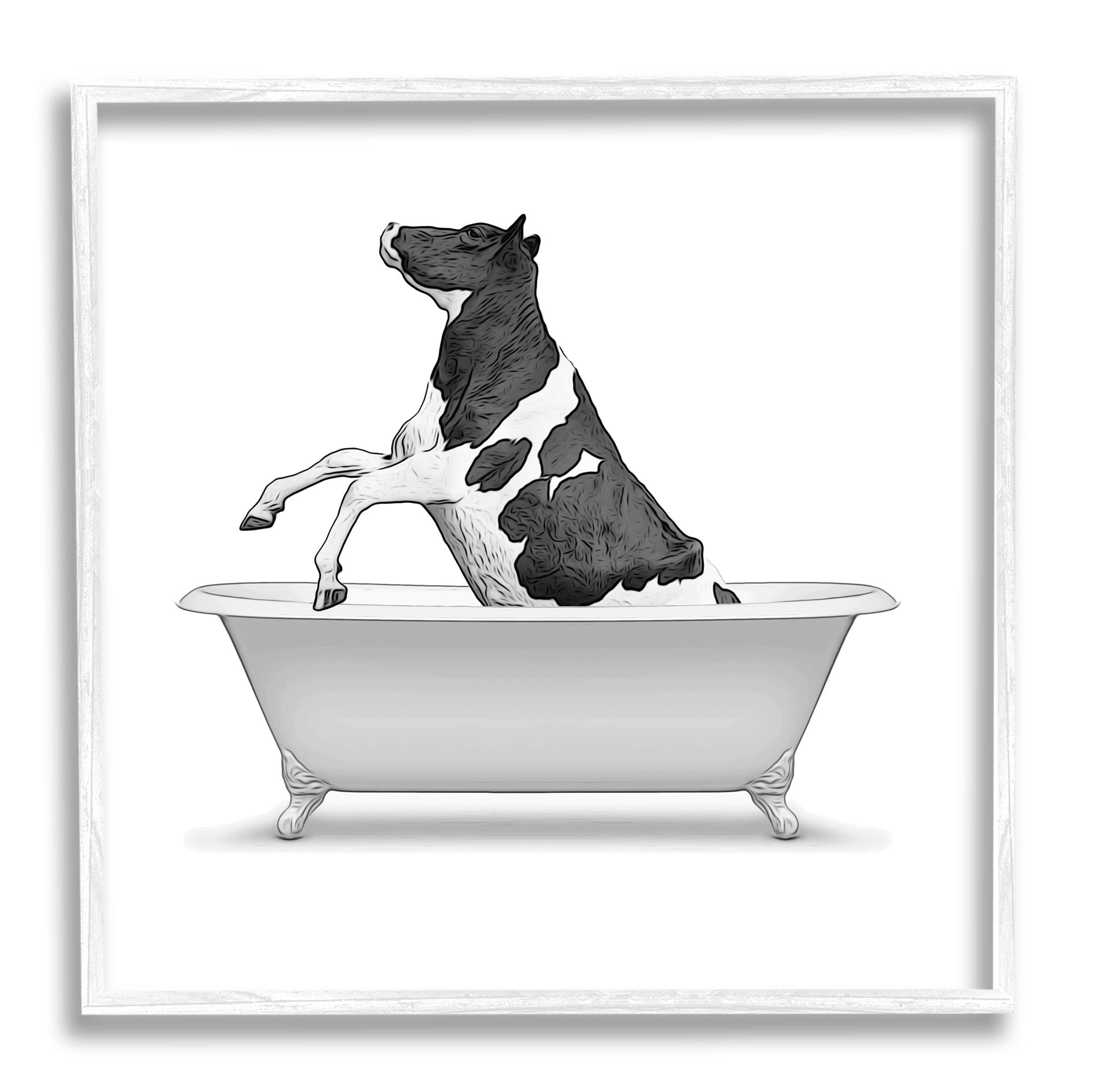 Stupell Industries Farmhouse Cow Vintage Bath Graphic Art White Framed Art Print Wall Art, Design by Annalisa Latella