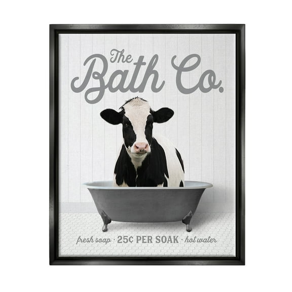 Stupell Industries Farmhouse Cow in Tub Animals & Insects Painting Black Floater Framed Art Print Wall Art, 17 x 21