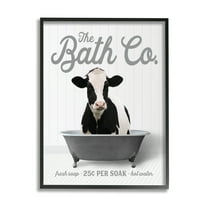 Stupell Industries Farmhouse Cow in Tub Animals & Insects Painting Black Framed Art Print Wall Art, 11 x 14