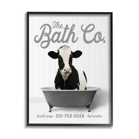 Stupell Industries Farmhouse Cow in Tub Animals & Insects Painting Black Framed Art Print Wall Art, 16 x 20