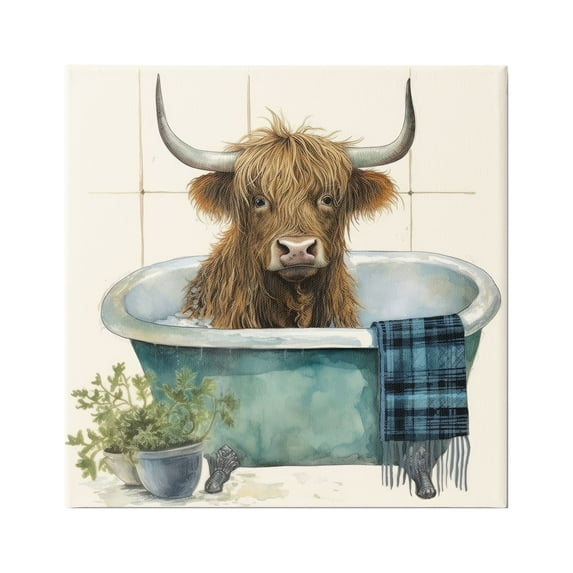 Stupell Industries Farmhouse Cow in Tub Animals & Insects Painting Gallery Wrapped Canvas Art Print Wall Art, 36 x 36
