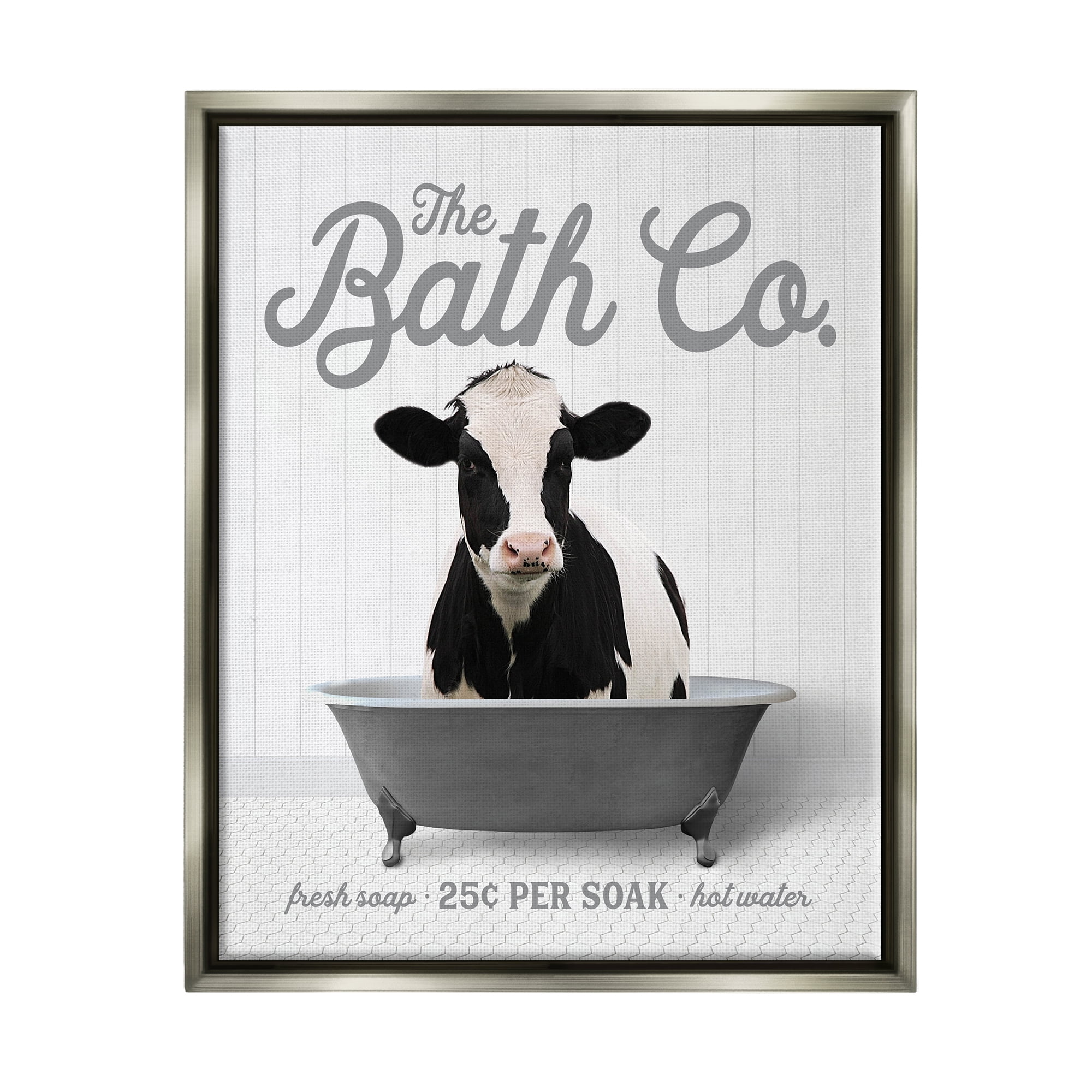 Stupell Industries Farmhouse Cow in Tub Animals & Insects Painting Gray Floater Framed Art Print Wall Art, 17 x 21