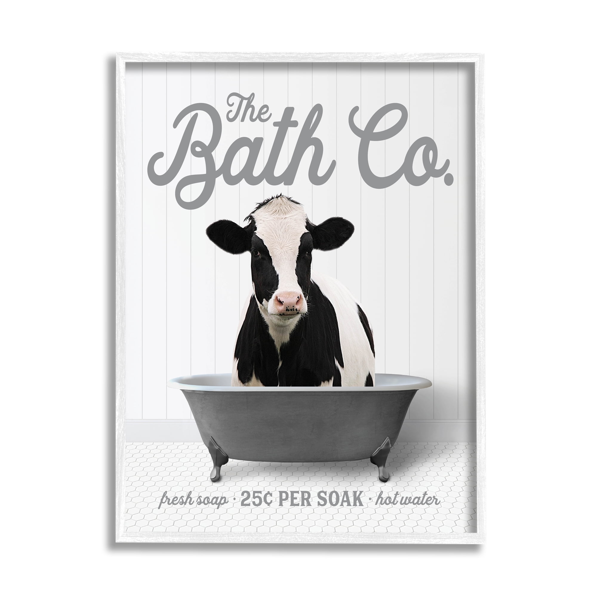 Stupell Industries Farmhouse Cow in Tub Animals & Insects Painting White Framed Art Print Wall Art, 16 x 20