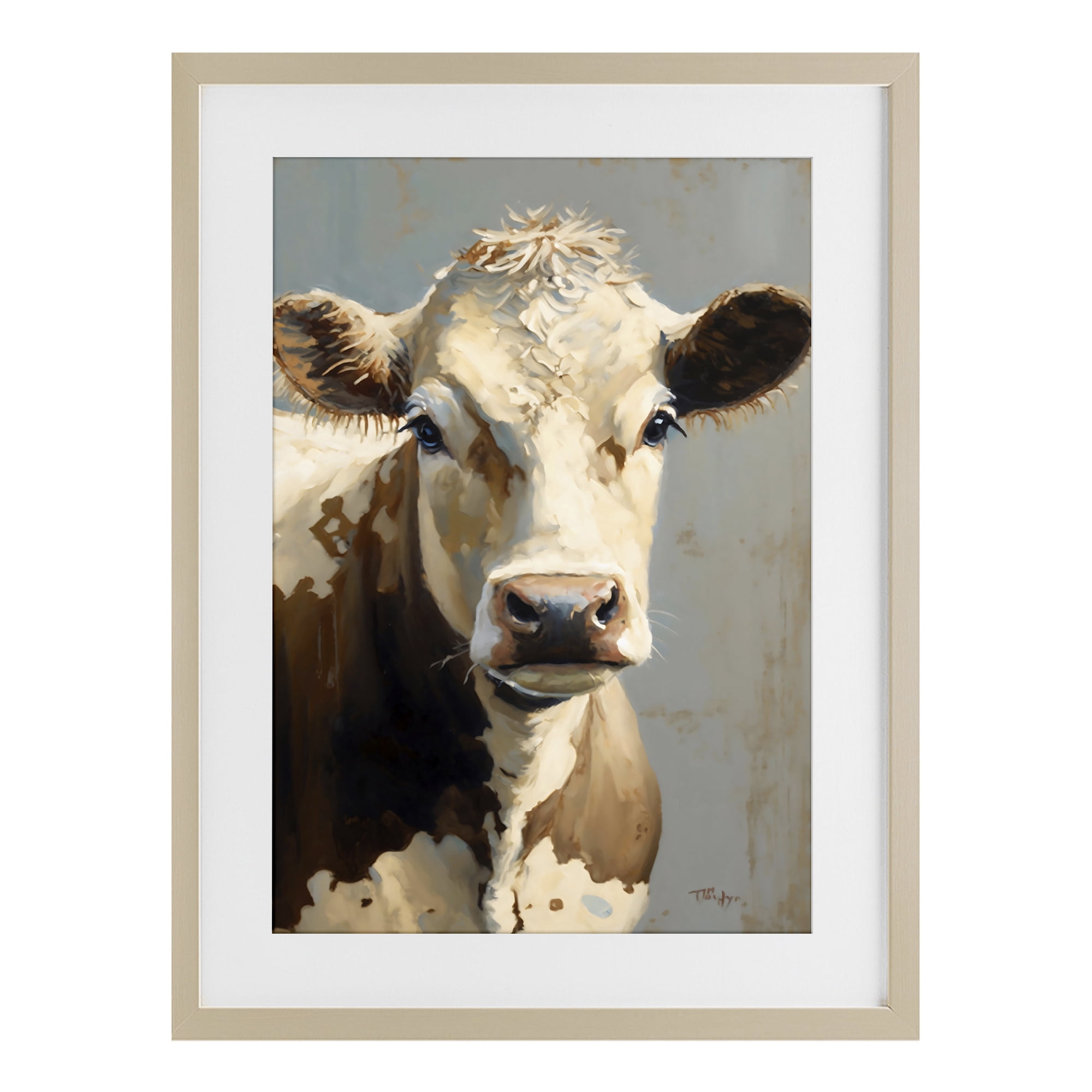 Stupell Industries Farmhouse Cow with Gentle Gaze Birch Framed Print Under Glass, design by Creative Studio