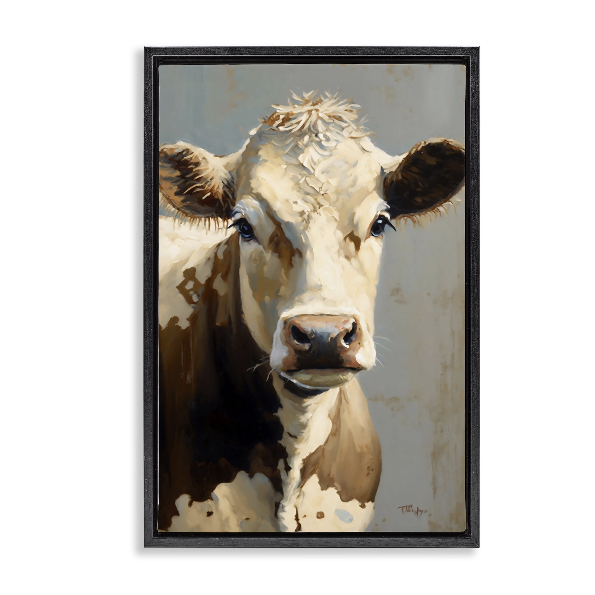 Stupell Industries Farmhouse Cow with Gentle Gaze Black Framed Floater Canvas Wall Art, design by Creative Studio