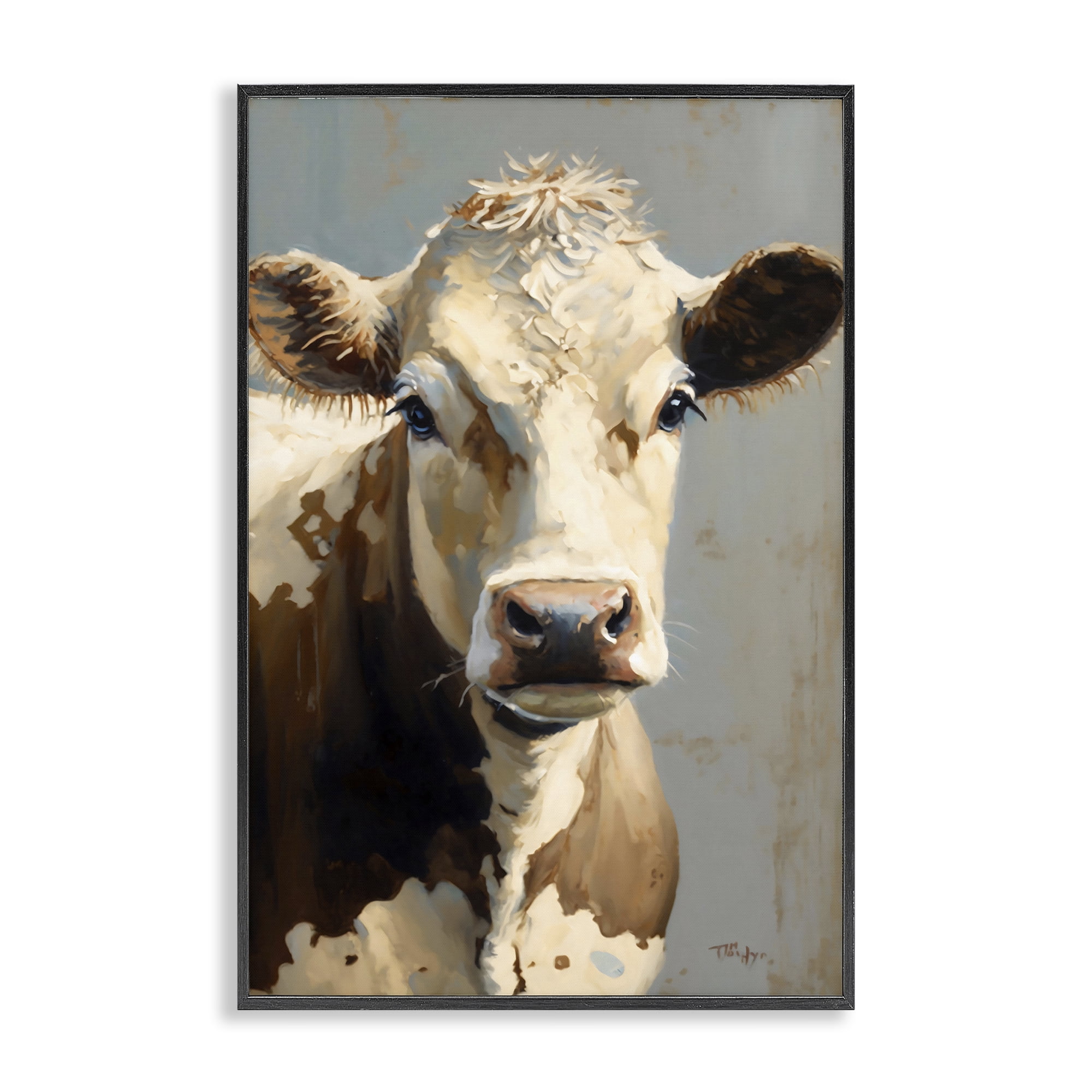 Stupell Industries Farmhouse Cow with Gentle Gaze Black Framed Giclee Art, design by Creative Studio