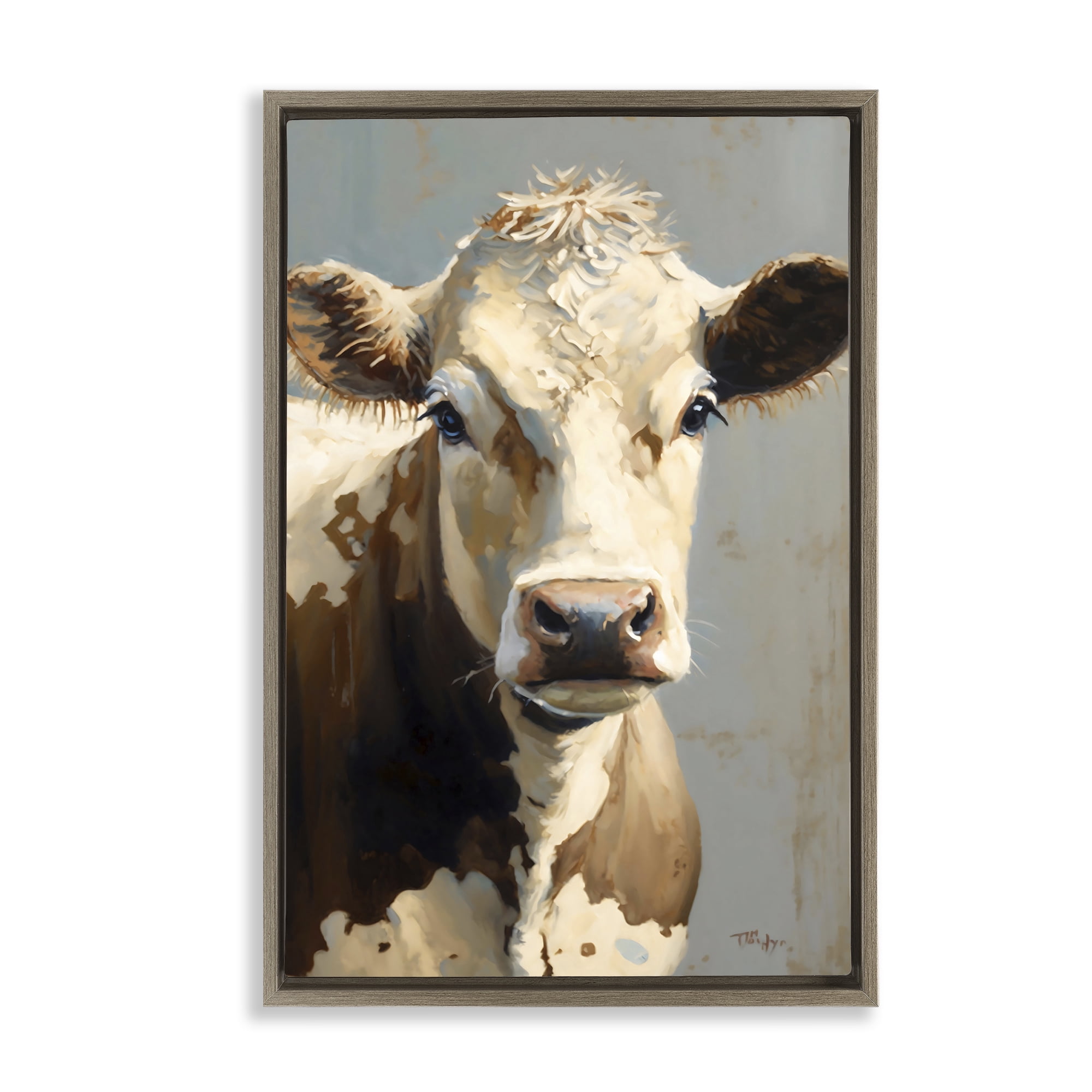 Stupell Industries Farmhouse Cow with Gentle Gaze Brown Framed Floater Canvas Wall Art, design by Creative Studio