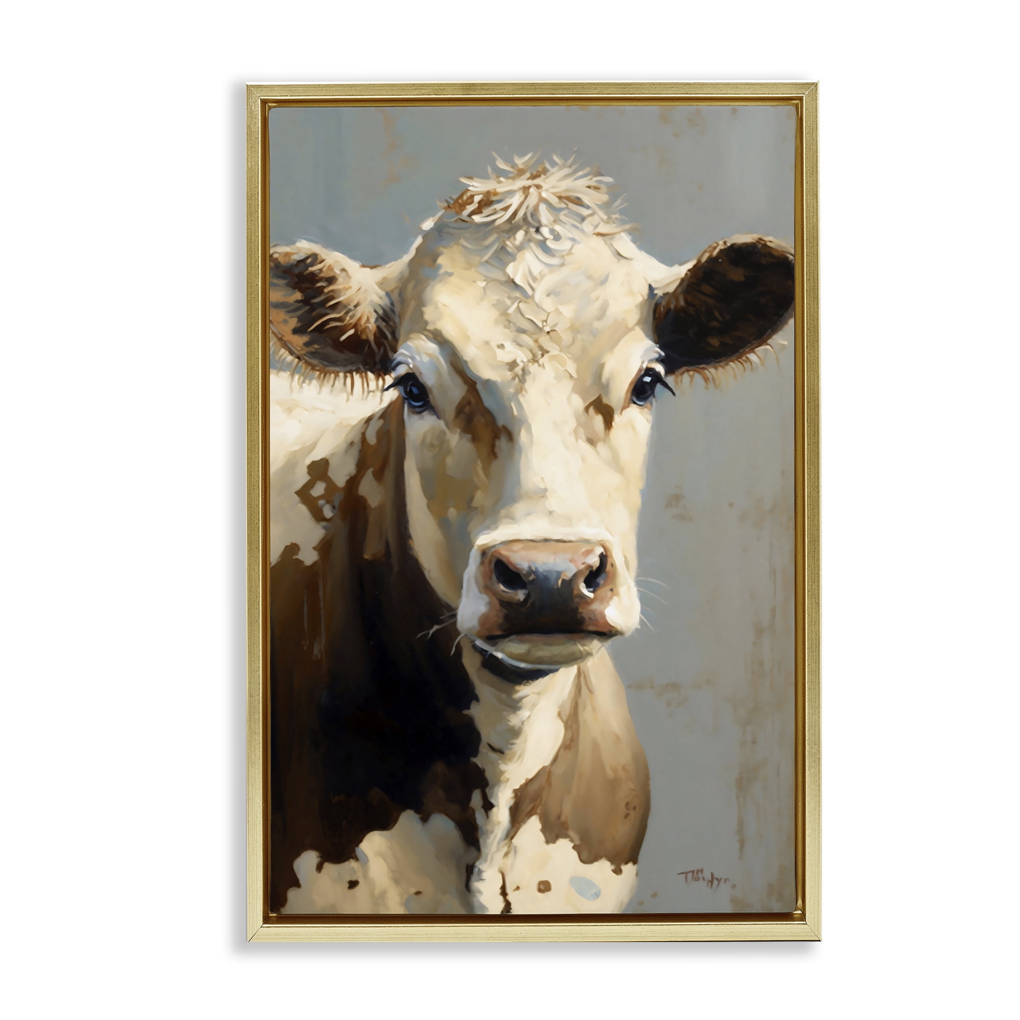 Stupell Industries Farmhouse Cow with Gentle Gaze Gold Framed Floater Canvas Wall Art, design by Creative Studio