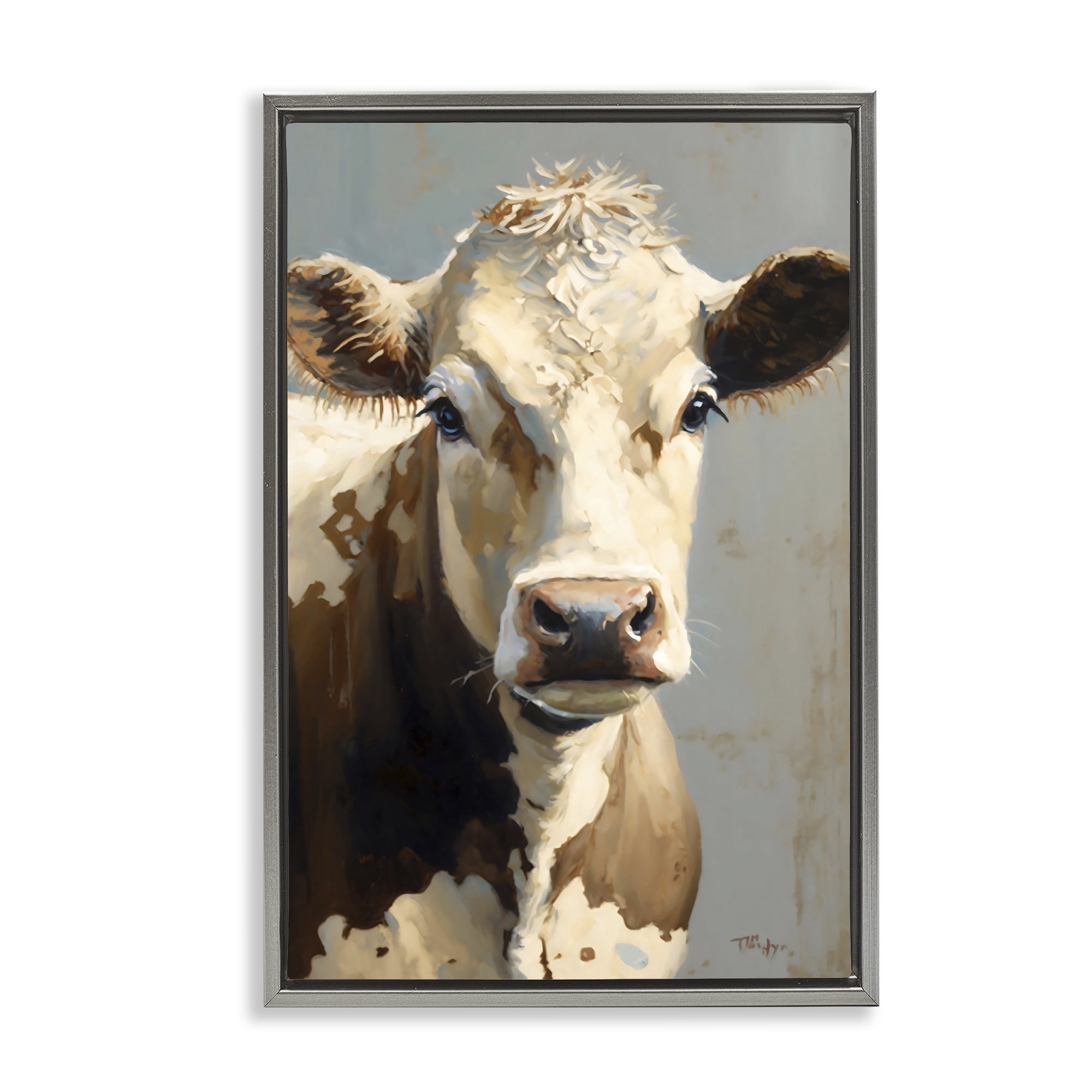 Stupell Industries Farmhouse Cow with Gentle Gaze Gray Framed Floater Canvas Wall Art, design by Creative Studio