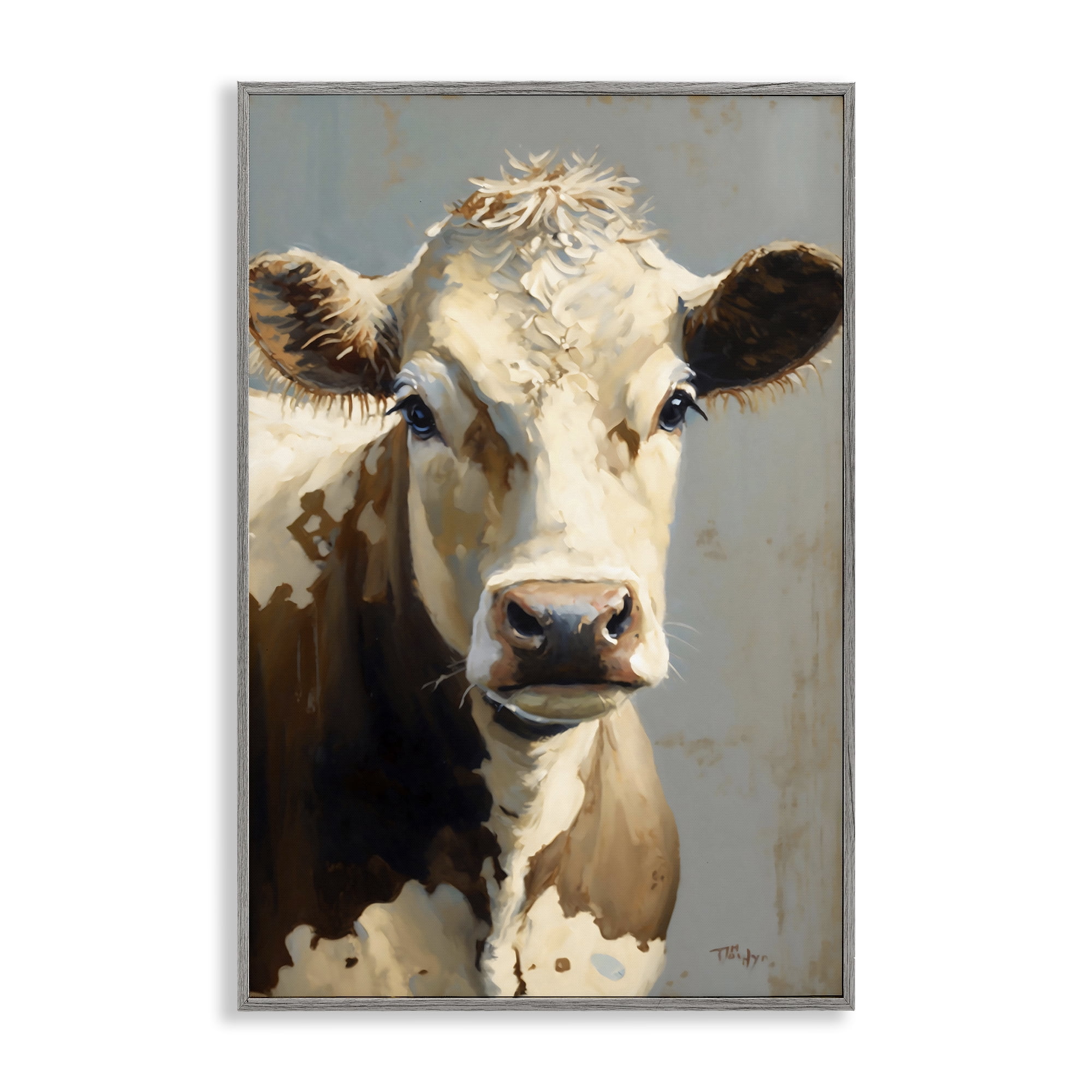 Stupell Industries Farmhouse Cow with Gentle Gaze Gray Framed Giclee Art, design by Creative Studio