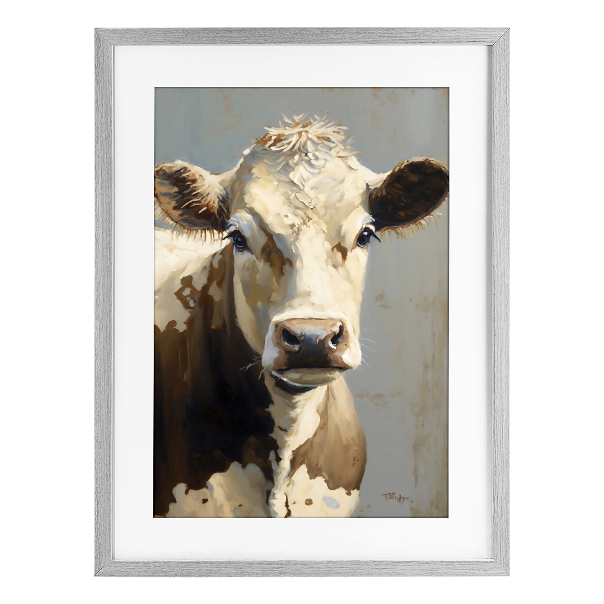 Stupell Industries Farmhouse Cow with Gentle Gaze Gray Framed Print Under Glass, design by Creative Studio