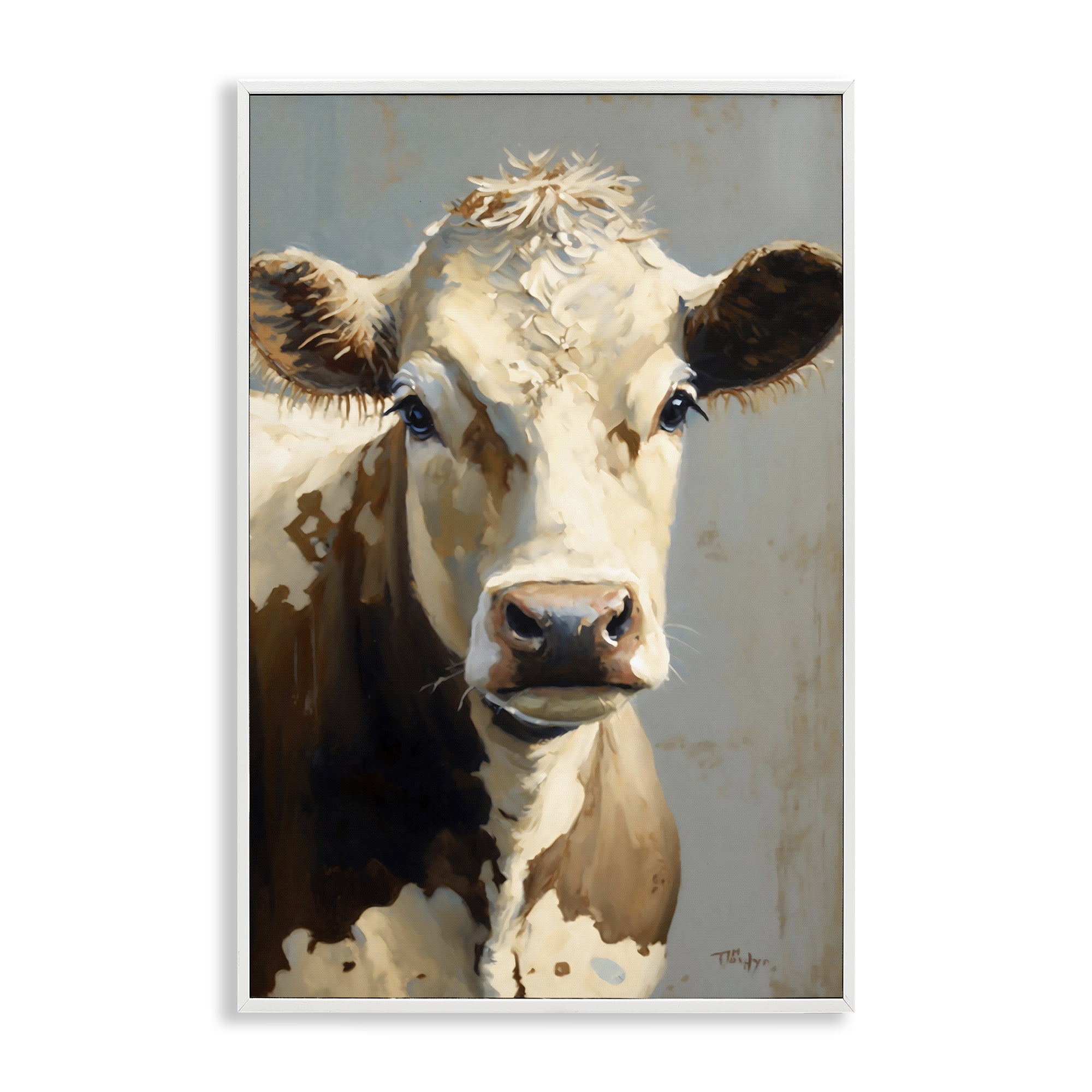 Stupell Industries Farmhouse Cow with Gentle Gaze White Framed Giclee Art, design by Creative Studio