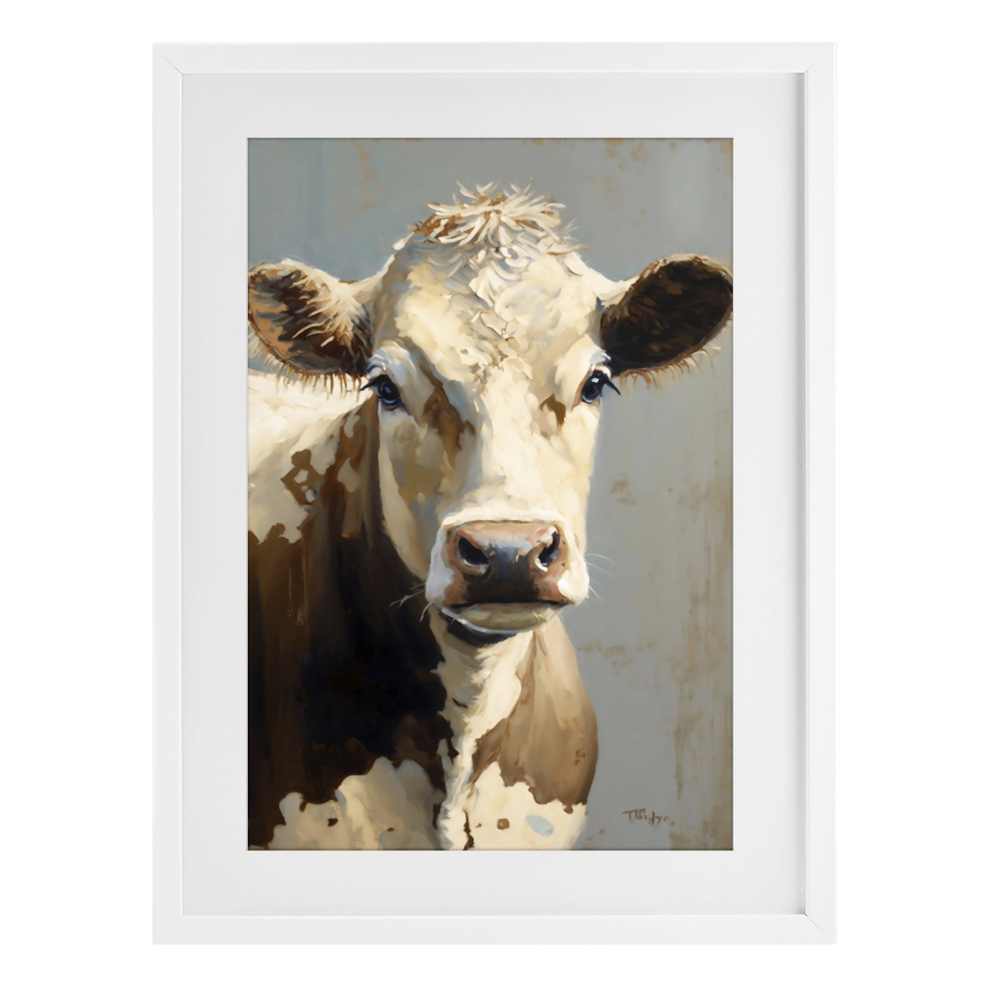 Stupell Industries Farmhouse Cow with Gentle Gaze White Framed Print Under Glass, design by Creative Studio