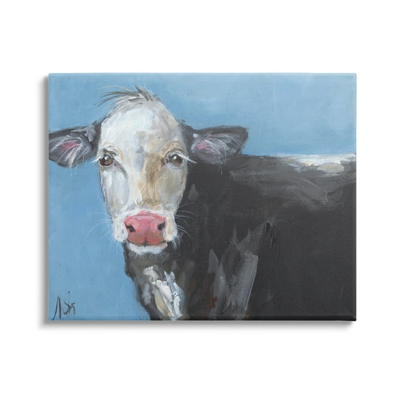 Stupell Industries Farmhouse Dairy Cow Blue Painting Animals & Insects Painting Gallery Wrapped Canvas Print Wall Art