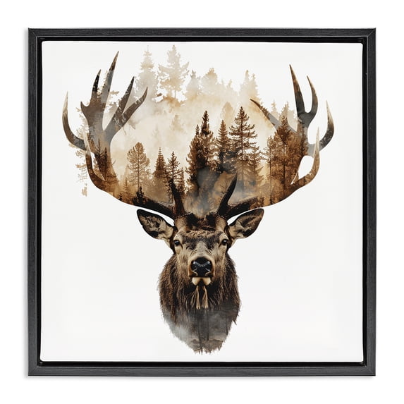 Stupell Industries Farmhouse Deer Forest Silhouette Black Floating Frame Canvas Art, 18 x 18, by LSR Design Studio