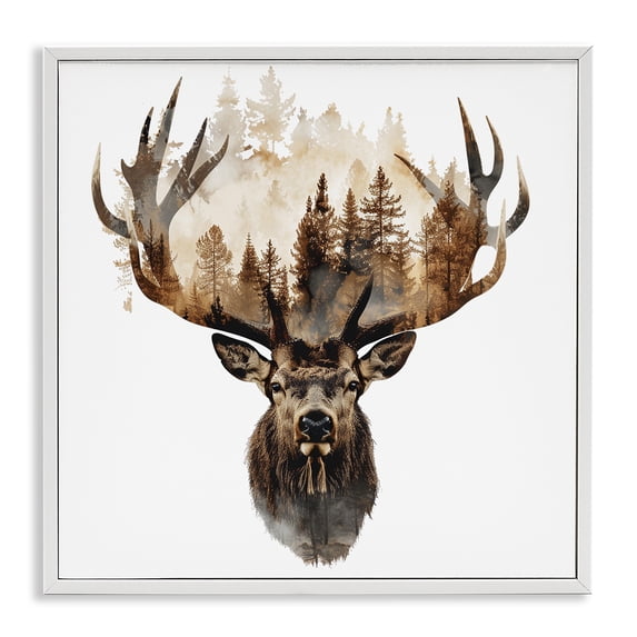 Stupell Industries Farmhouse Deer Forest Silhouette White Framed Giclee Art, 12 x 12, by LSR Design Studio