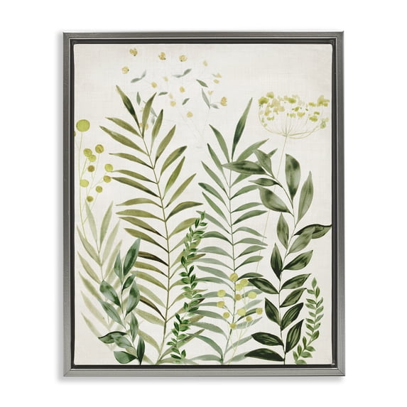 Stupell Industries Farmhouse Delicate Herbs & Leaves Gray Floating Frame Canvas Art, 17 x 21, by Hannah Dawson