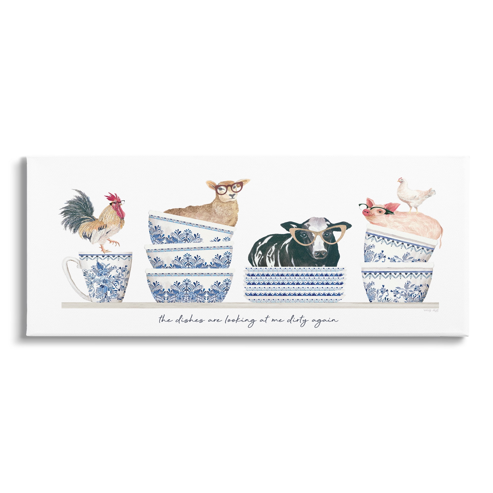 Stupell Industries Farmhouse Dirty Dishes Animals & Insects Painting Gallery Wrapped Canvas Art Print Wall Art, 40 x 17