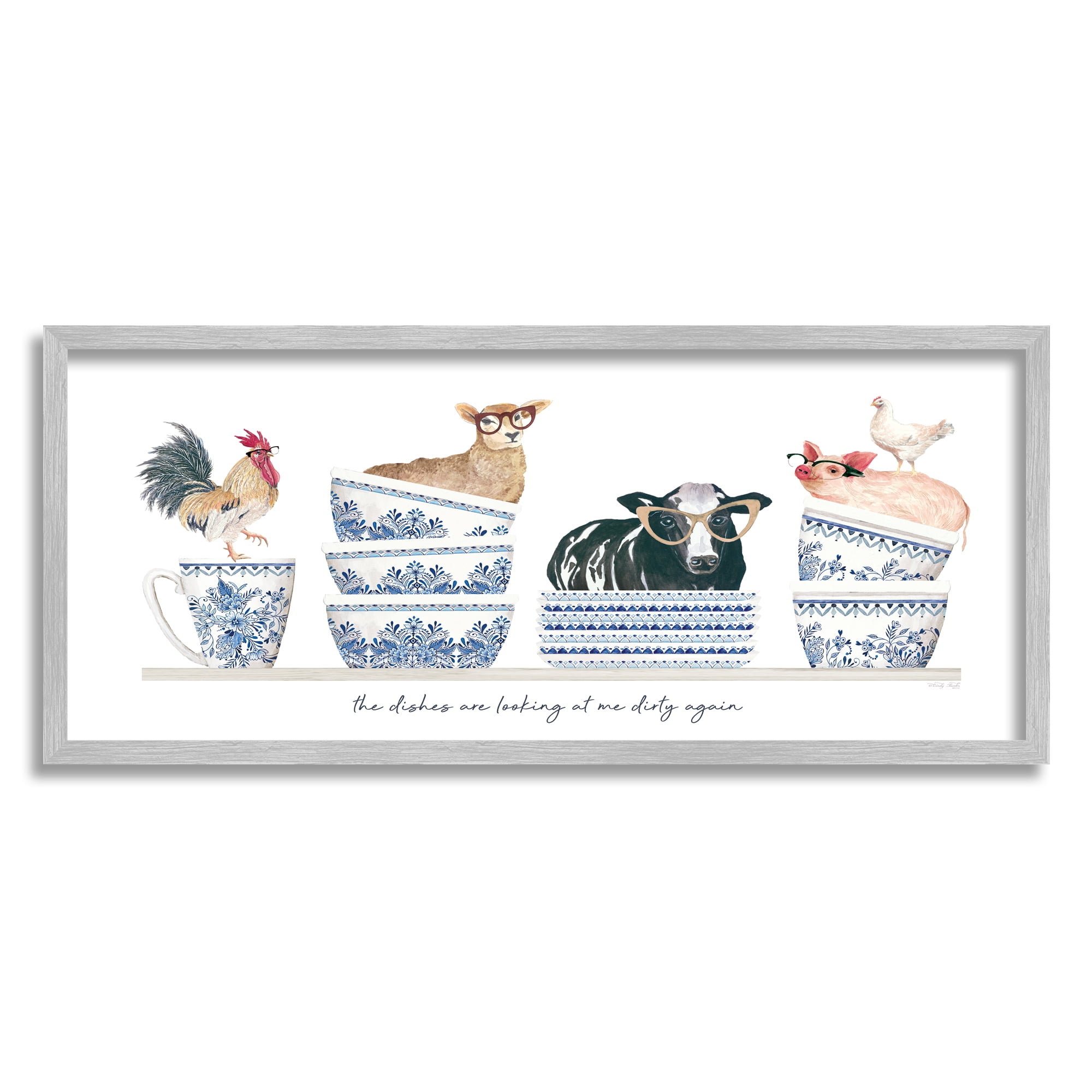 Stupell Industries Farmhouse Dirty Dishes Animals & Insects Painting Gray Framed Art Print Wall Art, 24 x 10
