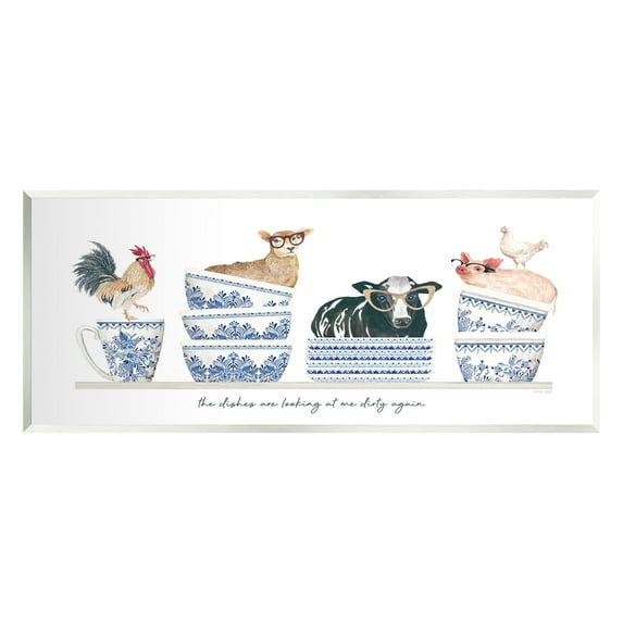 Stupell Industries Farmhouse Dirty Dishes Animals & Insects Painting Unframed Art Print Wall Art, 17 x 7