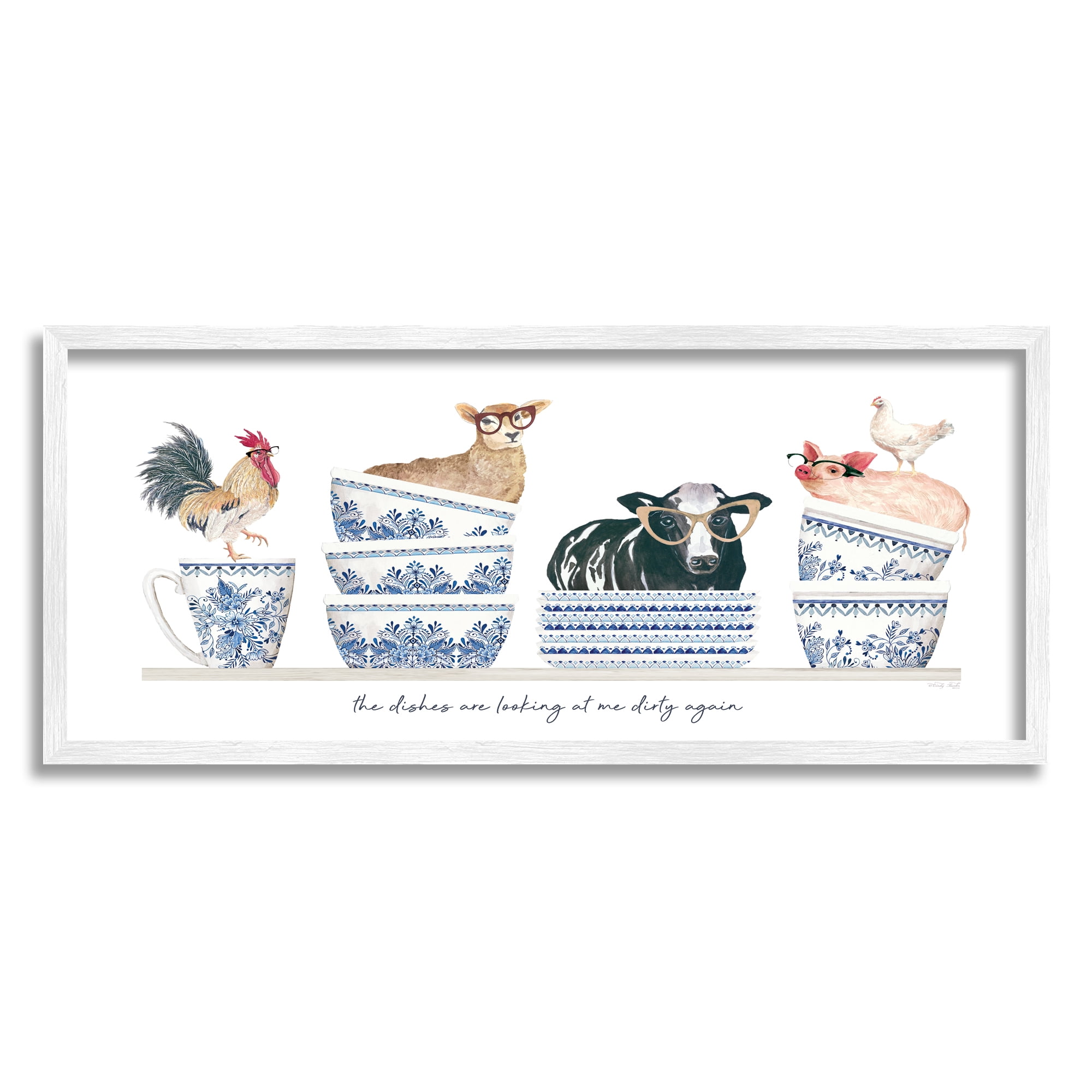 Stupell Industries Farmhouse Dirty Dishes Animals & Insects Painting White Framed Art Print Wall Art, 30 x 13
