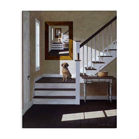 Stupell Industries Farmhouse Dog on Country Staircase Canvas Art, 36 x 48, by Zhen-Huan Lu