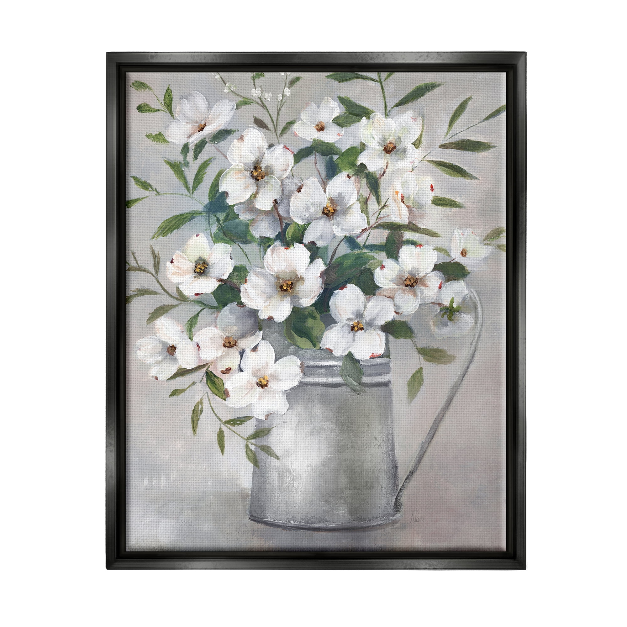 Stupell Industries Farmhouse Dogwood Floral Garden Botanical & Floral Painting Black Floater Framed Art Print Wall Art