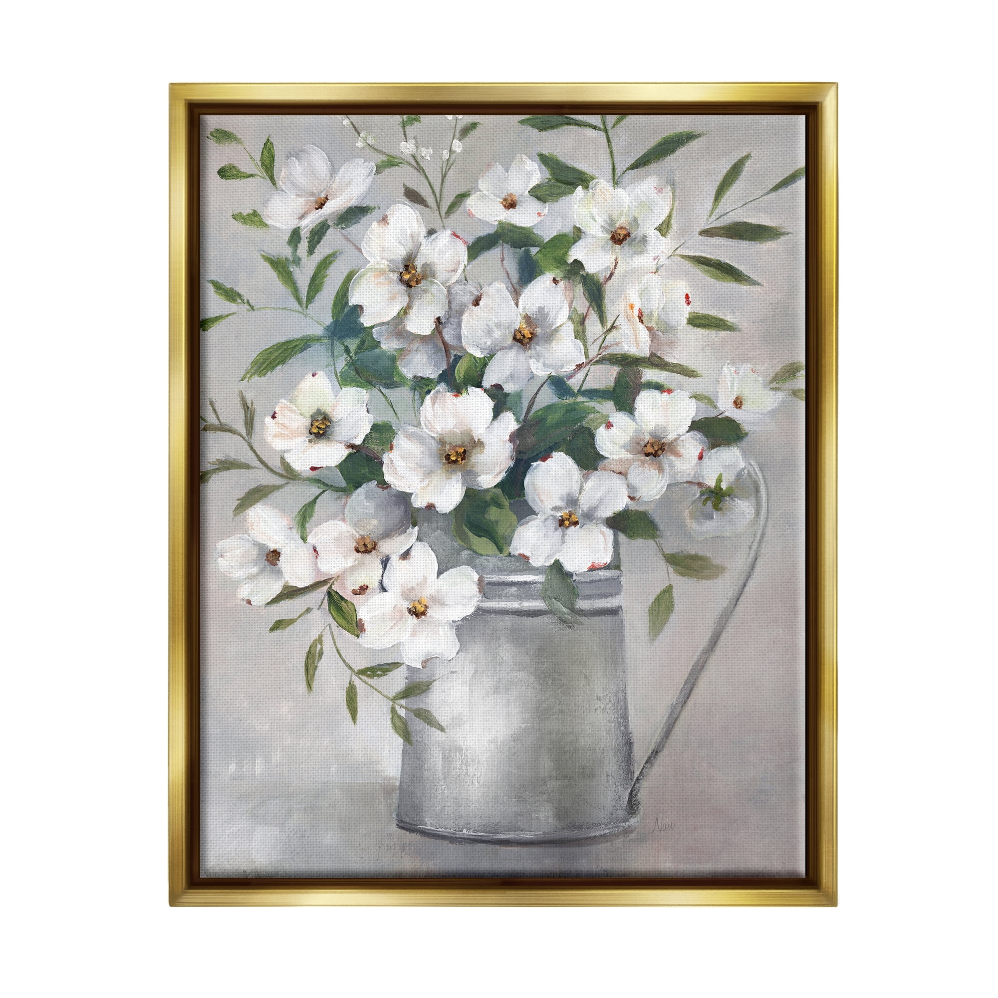 Stupell Industries Farmhouse Dogwood Floral Garden Botanical & Floral Painting Gold Floater Framed Art Print Wall Art