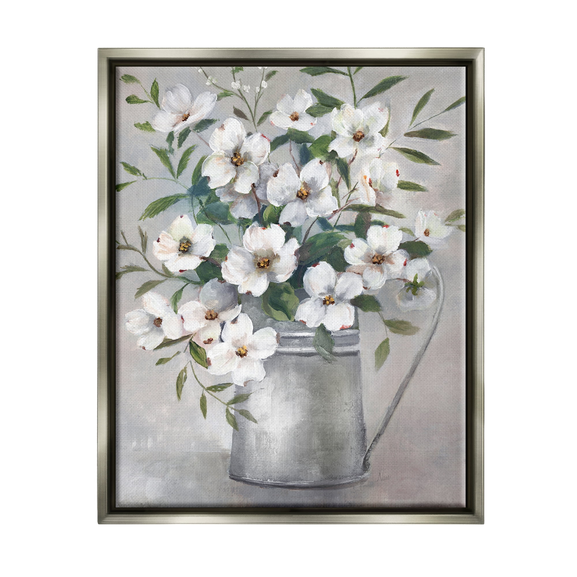 Stupell Industries Farmhouse Dogwood Floral Garden Botanical & Floral Painting Gray Floater Framed Art Print Wall Art