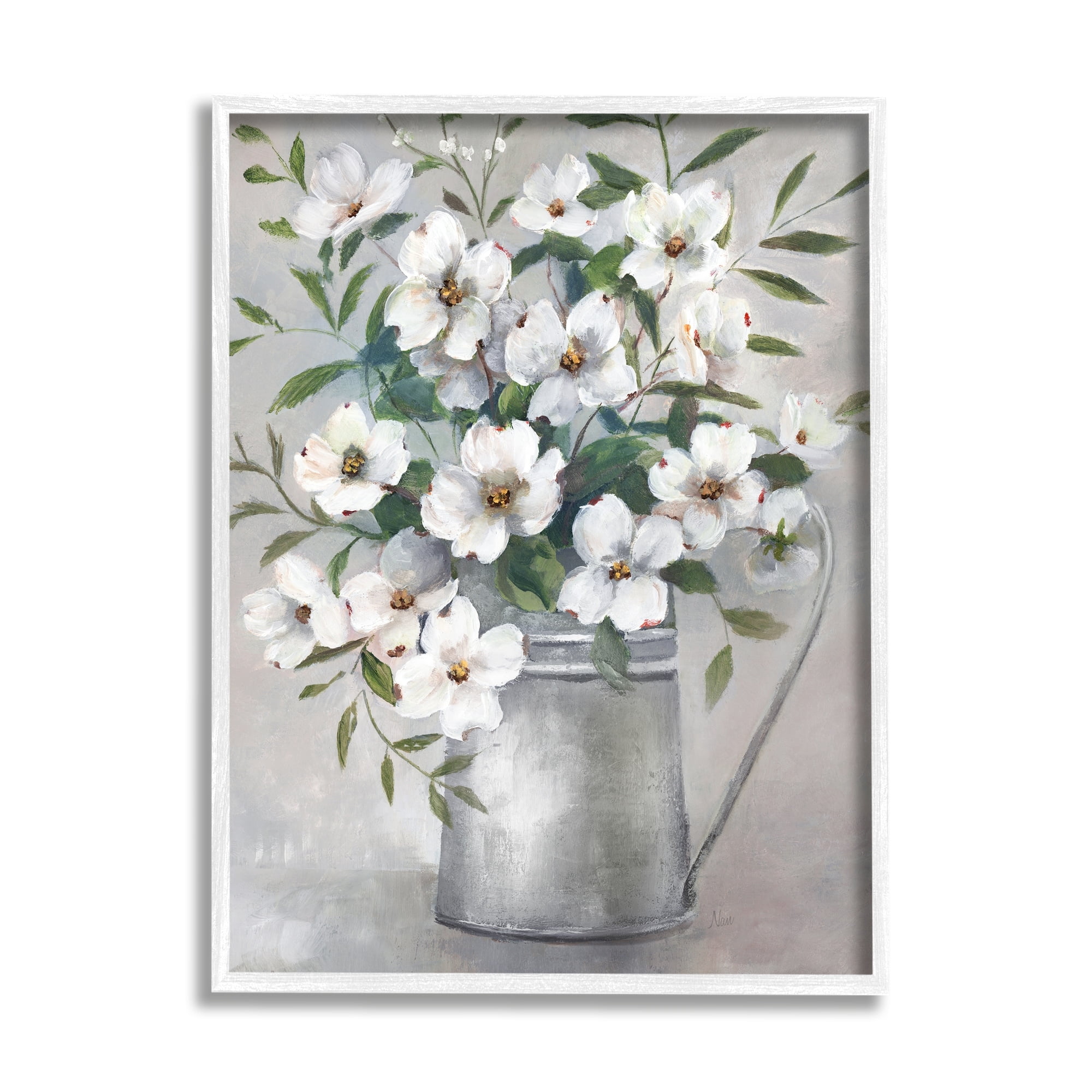Farmhouse White Floral Canvas Print with White Frame, 11" x 14"