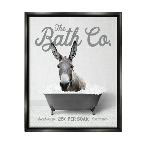 Stupell Industries Farmhouse Donkey in Tub Animals & Insects Painting Black Floater Framed Art Print Wall Art, 25 x 31