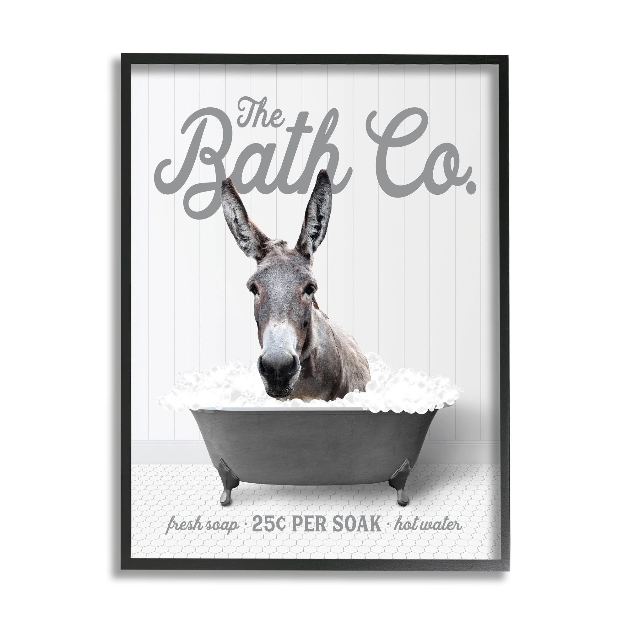 Stupell Industries Farmhouse Donkey in Tub Animals & Insects Painting Black Framed Art Print Wall Art, 11 x 14