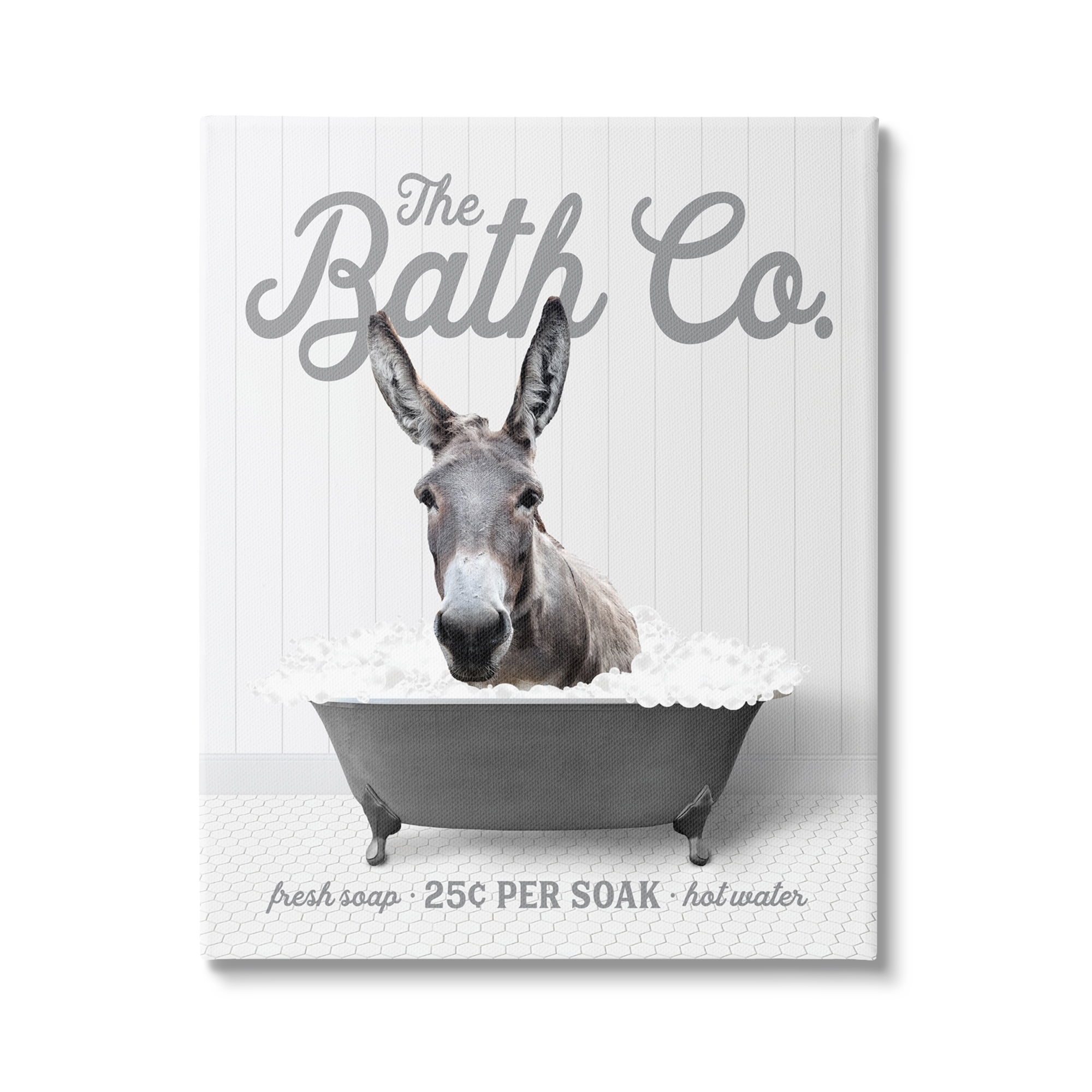 Stupell Industries Farmhouse Donkey in Tub Animals & Insects Painting Gallery Wrapped Canvas Print Wall Art, 36 x 48