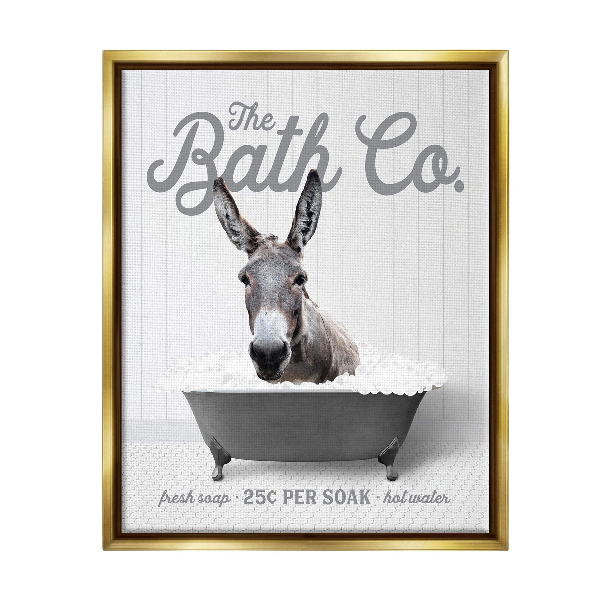 Stupell Industries Farmhouse Donkey in Tub Animals & Insects Painting Gold Floater Framed Art Print Wall Art, 25 x 31
